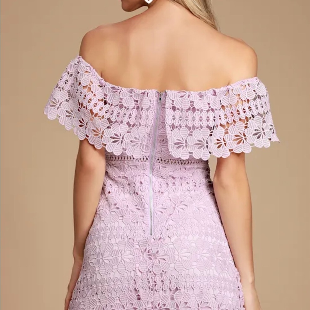 Women’s Lulu's Frill and Grace Lavender Lace Off-the-Shoulder Dress Size Medium - Picture 3 of 12